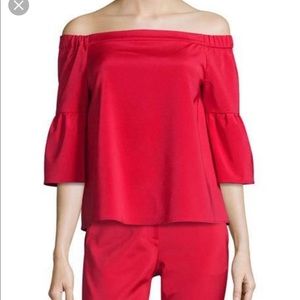 Tibi Stretch Faille Boxy Off-the-Shoulder Top